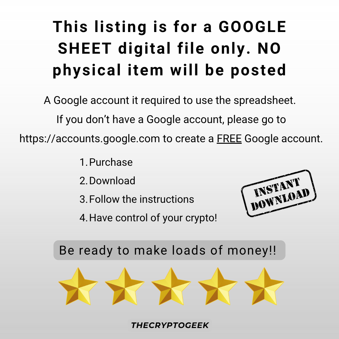 Crypto Exit Strategy Bundle: Google Sheets Portfolio Tracker/Planner - Digital Download)