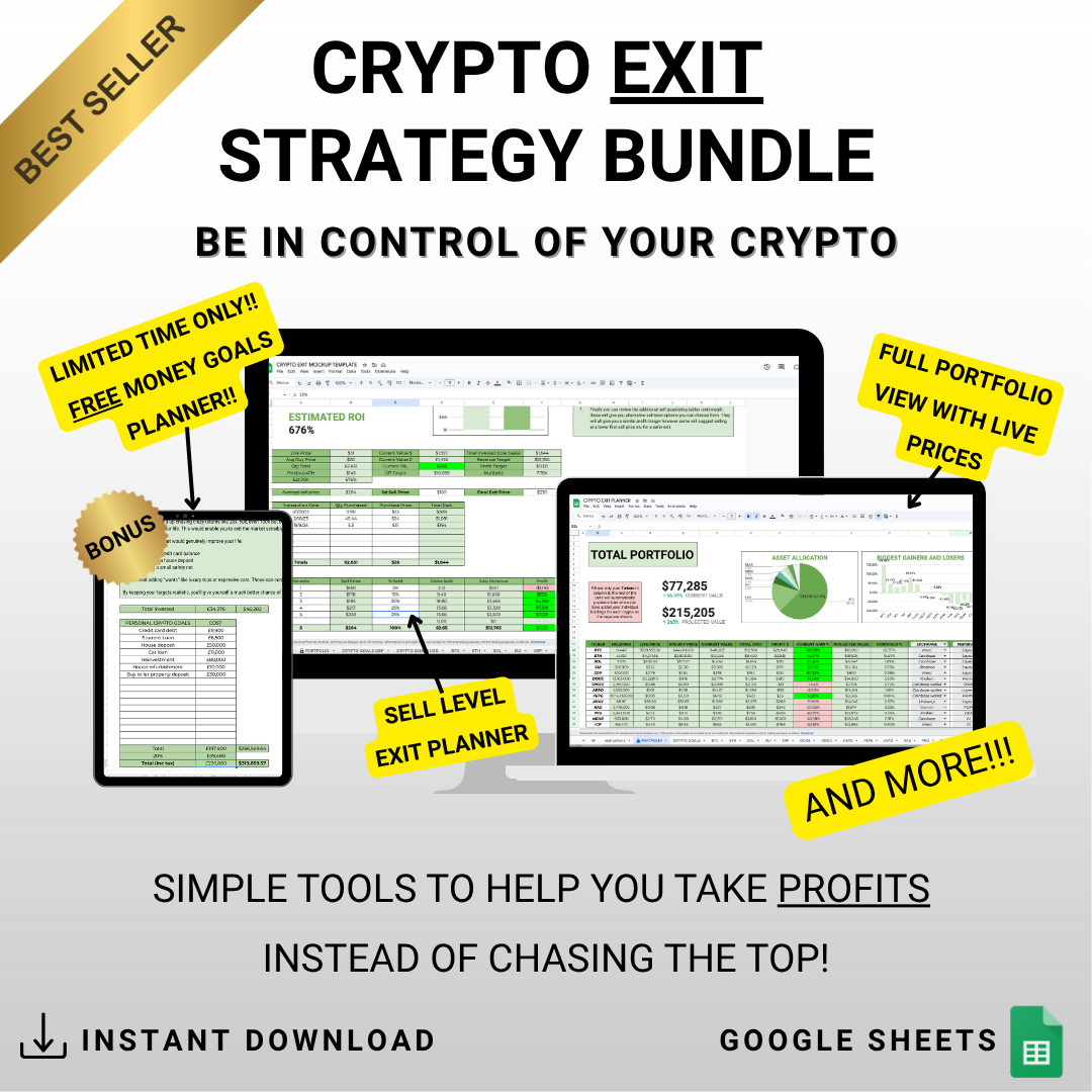 Crypto Exit Strategy Bundle: Google Sheets Portfolio Tracker/Planner - Digital Download)