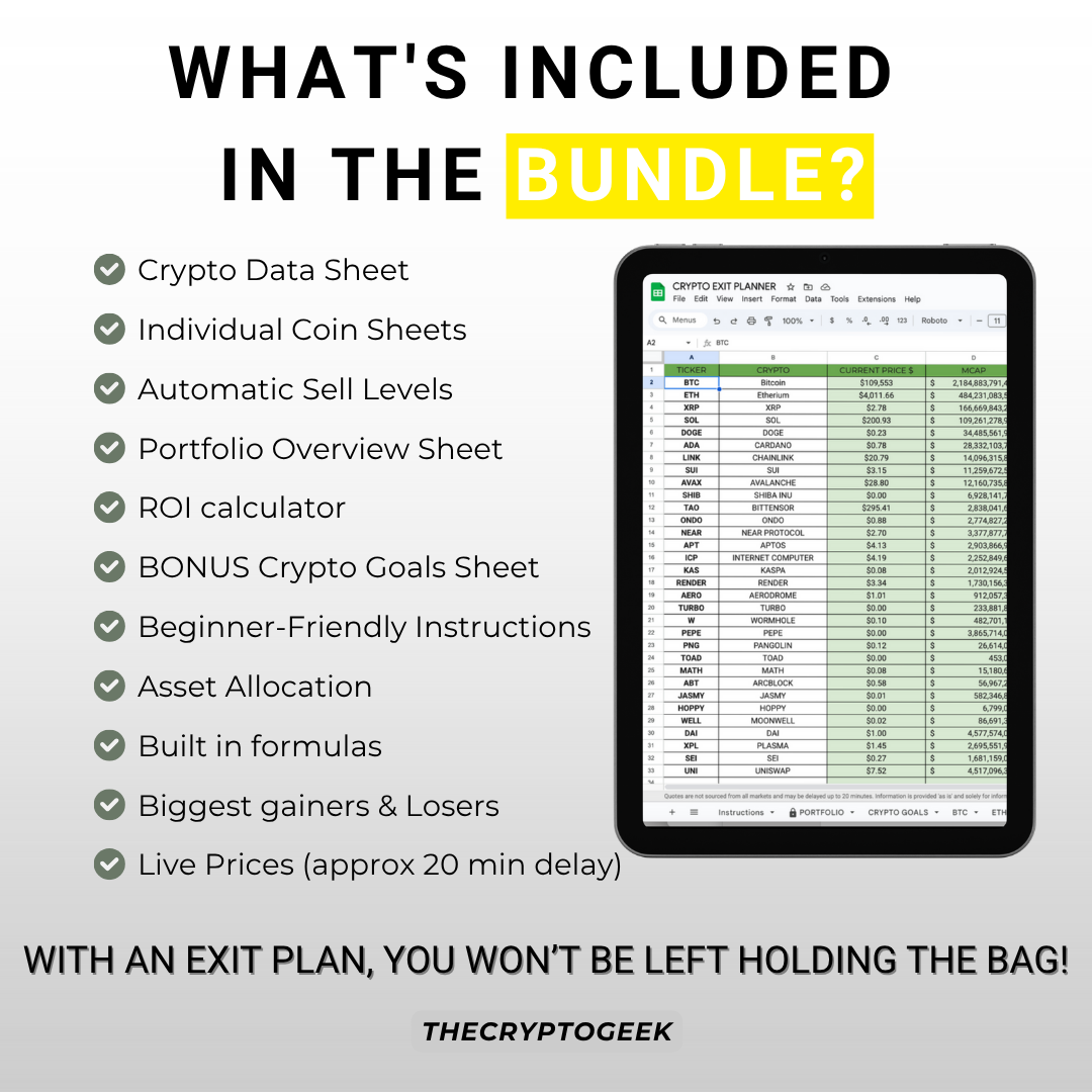 Crypto Exit Strategy Bundle: Google Sheets Portfolio Tracker/Planner - Digital Download)